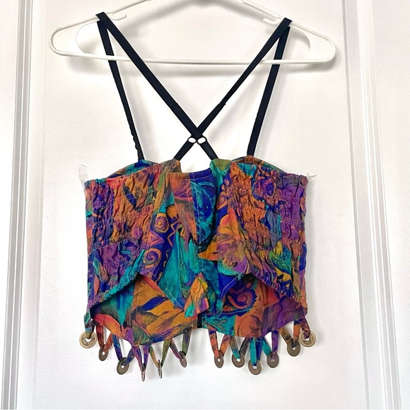 Vintage 90s Deadstock CHRISTINA FAIRBANKS Bustier Top Abstract Print Coin Fringe - Picture 10 of 12